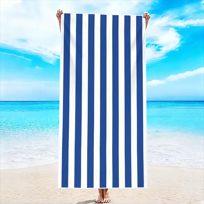 1Pc, Blue and White Striped Beach Towel, Super Absorbent Lightweight Beach Towel - Sand-Free Quick-Drying Towel, Soft Microfiber, Suitable for Various