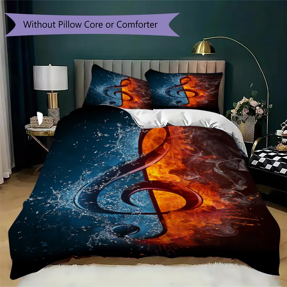 1PC Musical symbols Bedding Quilt Set Quilt Cover Pillowcase Home Decoration Birthday Gift (1 * duvet cover + 2 * pillowcase, without core)A19