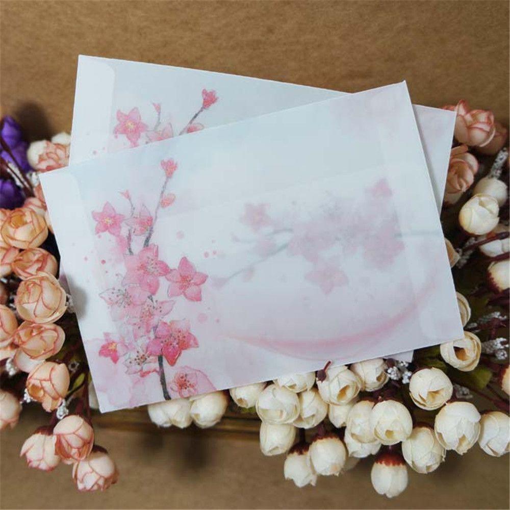 10pcs Vintage Stationery Card Cover Translucent Artificial Parchment Letter Organizer Sulfuric Acid Paper Peach Blossom Envelope