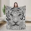 Super Soft Blanket Travel Black White Line Art Tiger Face Optical Illusion Throw Blanket Funny  Bedspread For Bedroom