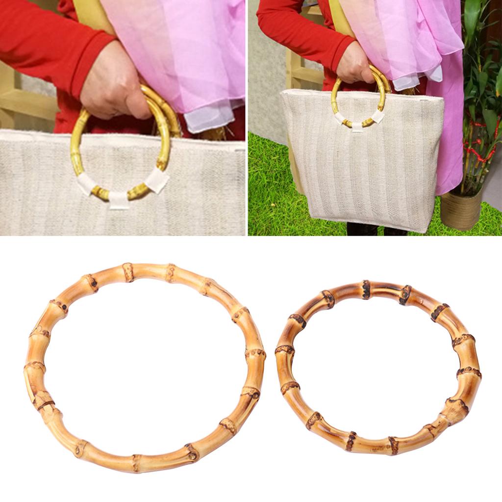 Flat Round Shape Bag Purse Handle Practical Bamboo Bag Handle DIY Handle Replacements for Handmade Beach-Bag Purse Bag