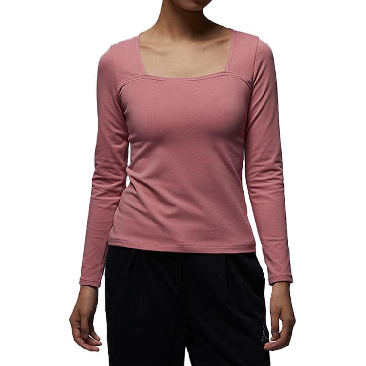 Jordan Solid Color Casual Stretch Long Sleeve T-Shirt Women Tops Stardust-Red FB5201-618
