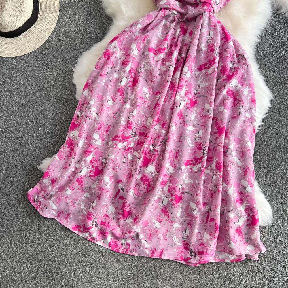 Beach Vacation Strapless Floral Camisole Dress  A Line Slim  Sleeveless Backless Dress for Summer