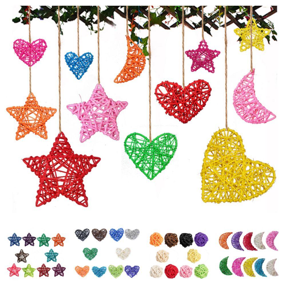 

10PCS Кулька Зірка Штучна ротанга Куля Серце Місяць Риба Різдвяна ялинка Орнамент Різдвяні кульки Новий рік 6cm star-multicolor