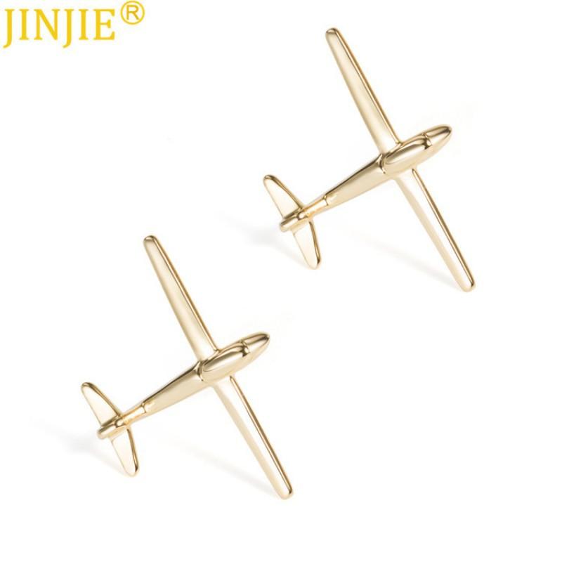 Personalized Metal Smooth Gold Airplane Cufflinks Men's French Shirt