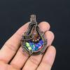 Titanium Moon Druzy Gemstone Pure Copper Wire Wrapped Handmade Pendant Jewelry