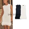 New Fall Women's Clothing Classic Style Stylish Tassel Plaid Knitting Round Neck Short Sleeveless Dress 4331026