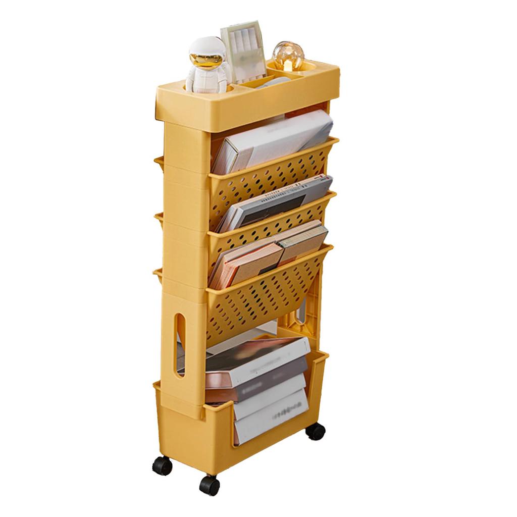 Movable Bookshelf Multipurpose Large Capacity Multilayer 4  Wheels Deskside Bookshelf for O