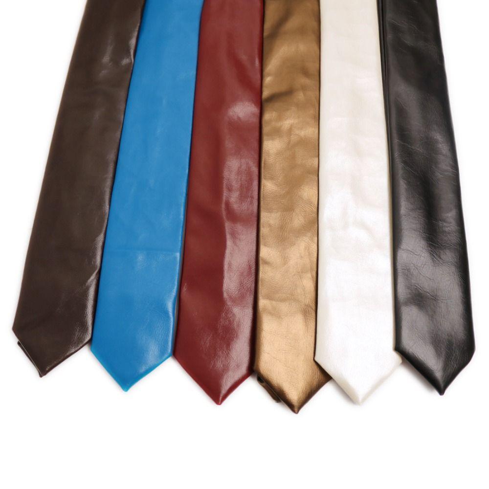 College Style PU Leather Ties Solid Color Lazy Tie Retro JK Necktie