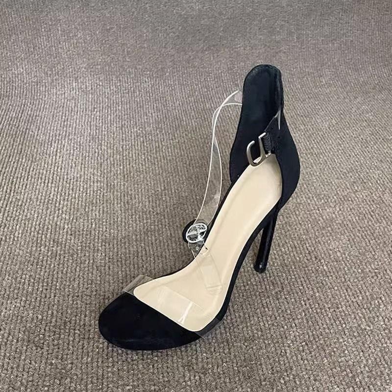 

2025 сексуальные прозрачные босоножки женские интернет знаменитости темперамент высокие каблуки мода открытый носок с пряжкой босоножки на шпильке 41 чёрный
