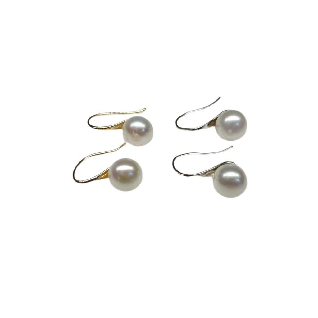 7-8mm Bread-Shaped Freshwater Pearl Earrings with S925 Silver & Gold Two-Tone High Heel Ear Hooks