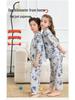 Children's Cotton Silk Pajama Set - Medium Sleeve, Long Pants, Cartoon Print, Thin, for Boys, Girls, and Babies.