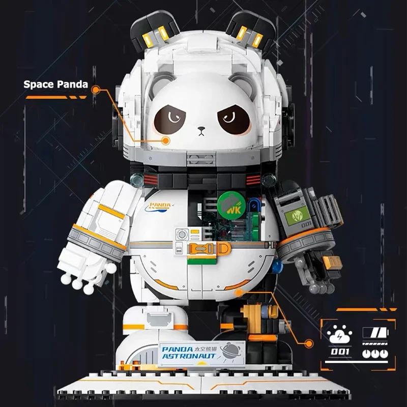 Creative Expert Space Panda Half Mecha Astronaut Building Block Cute Animals Panda Bear Display Model Toy Gift for Adults Kids