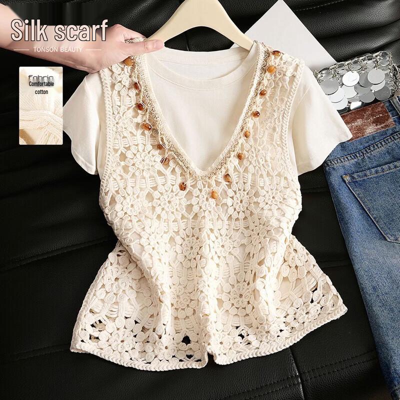 Sibaishe Women s V-Neck Hollow Out Cotton Vest One Size