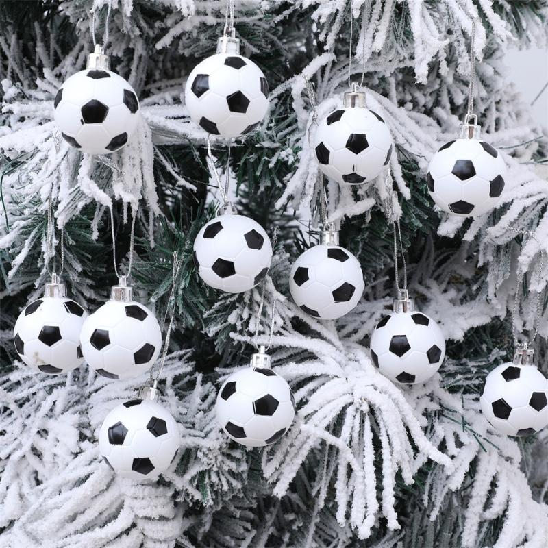 12 Stück Weihnachtsbaumkugeln Fußball Kugel Hängeornament Weihnachtsbaumschmuck für Winterurlaub Party Dekoration