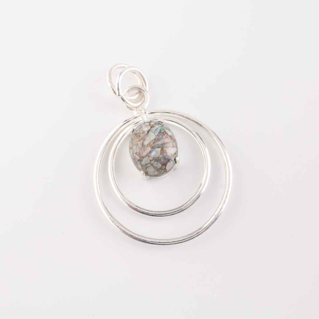 Ethiopian Copper Turquoise Gemstone 925 Sterling Silver Jewelry Pendant 1.65" PP-61-42