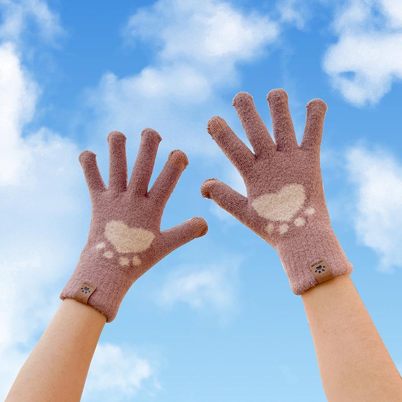 Cartoon Mink Smiley Winter Touchscreen Gloves - Velvet Warmth, Outdoor Cold Protection, Cute Student Design.