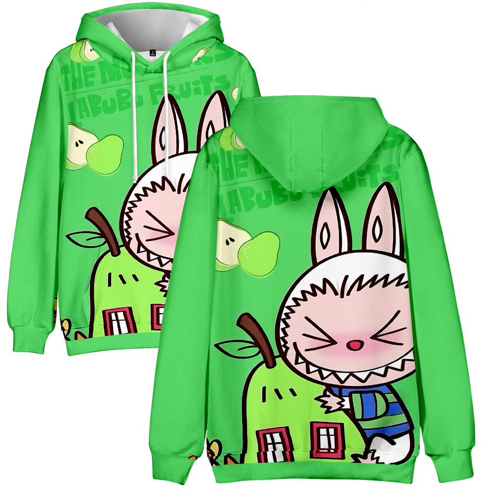 12 spalvų LABUBU su spauda vyriški moteriški džemperiai su gobtuvu, kasdienis užtraukiamas džemperis, madingi džemperiai, hiphopo džemperis, drabužiai