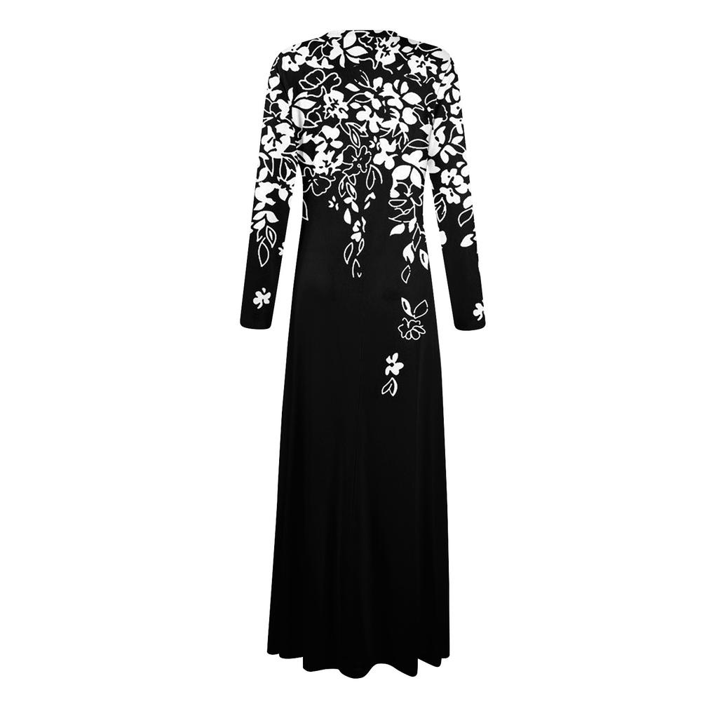 Kvinners blomstrete, gradienttrykte maxikjoler sexy kjoler langermet elegante høst lange kjoler feriekjoler for kvinner