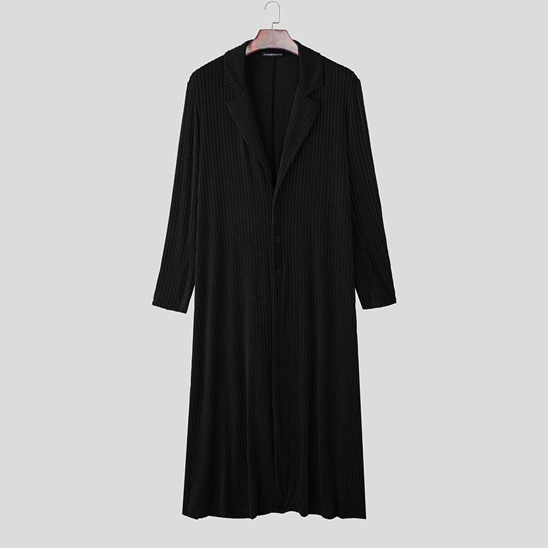INCERUN Men Lapel Neck Long Sleeve Texture Casual Open Front Long Cardigan Coats