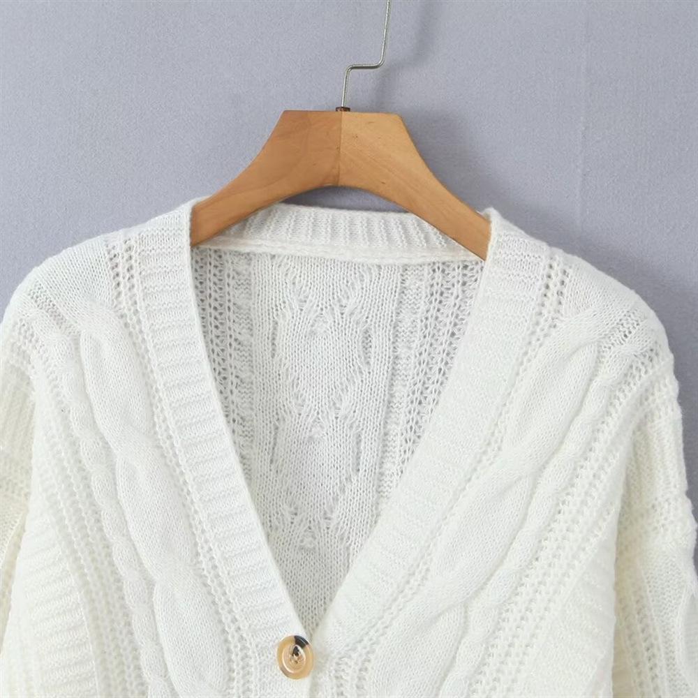 2024 Autumn/Winter Women's Loose Cable Knit Cardigan Sweater