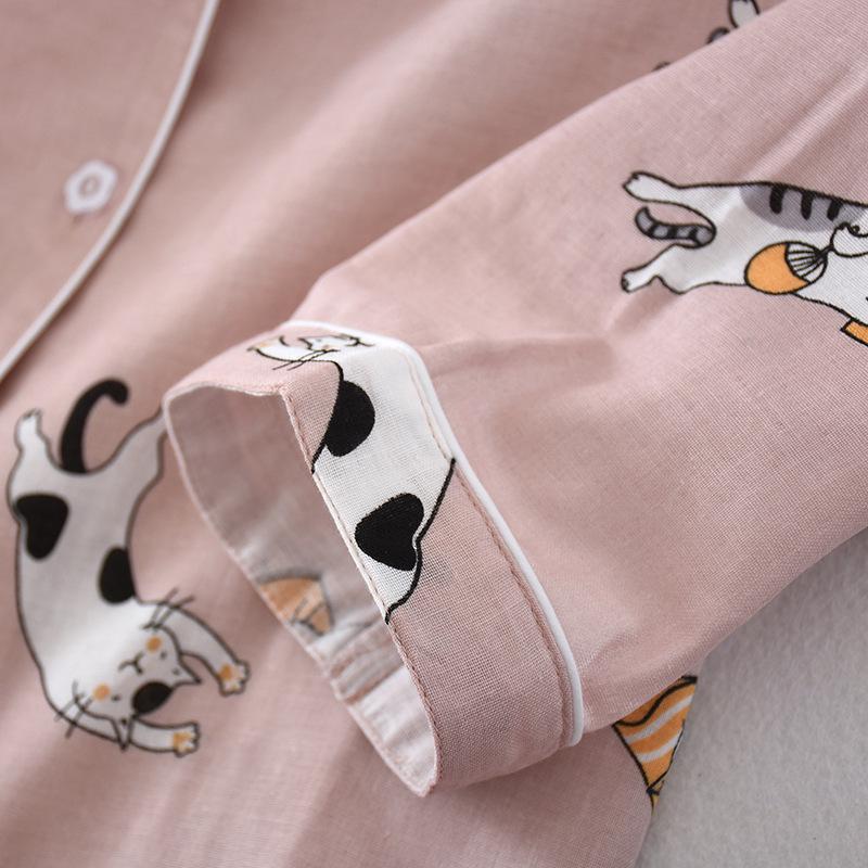 Unisex Japanischer Baumwollgaze Pyjama Set: Süße, dünne, langärmlige Homewear für alle Jahreszeiten.