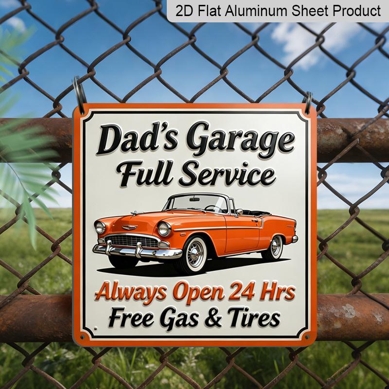 

2D Flat, 1pc, Vintage Metal Aluminum Decorative Sign, Dad s Garage Free Gas & Tires Vintage Mechanic Sign for Garage, Workshop, for Man Cave 20*20cm