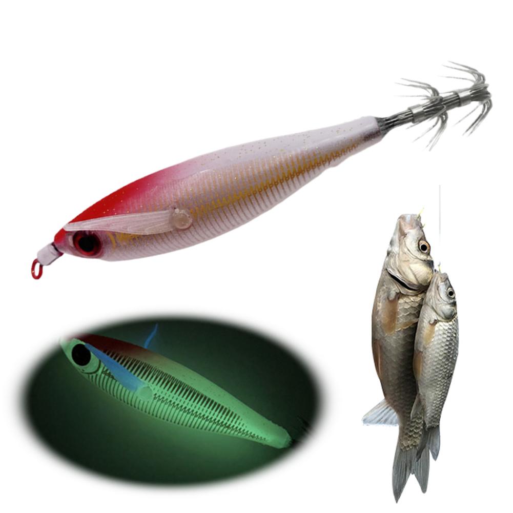 Luminous Artificial Squid Hook Bionic Shrimp Baits Wood Shrimp Cuttlefish Hard Bait for Cuttlefish Sea Fishing