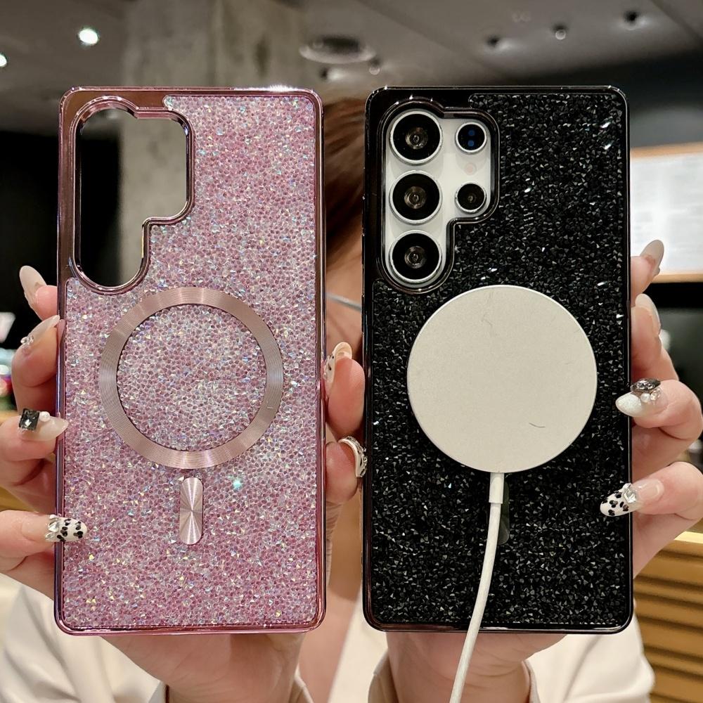 Luxury Sparkling Rhinestones Diamond Case For Samsung S25 S24 S23 Ultra S25 Plus Magnetic Wireless Charging Shockproof Cover