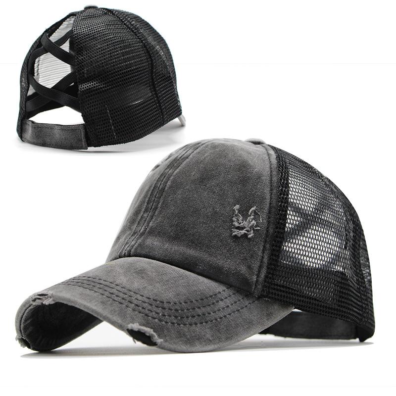 Washed Retro Light Version Elastic Band Cross Ponytail Baseball Net Cap Baseball Cap Cap One Piece
