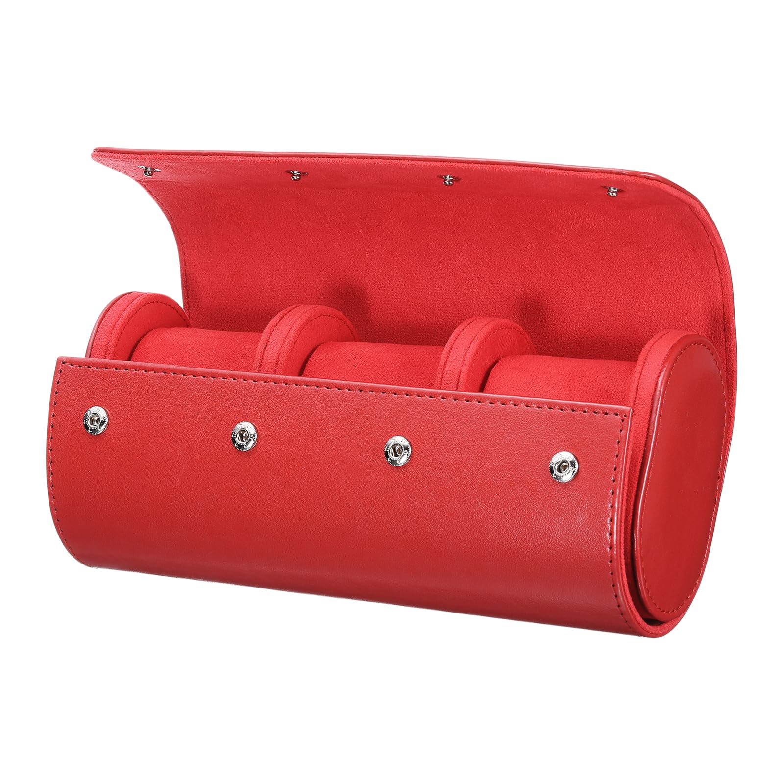 

uxcell Portable Leather Watch Case for Men and Women, 3-Slot Watch Roll Travel Case, for Travel, Display, Home Storage, Red