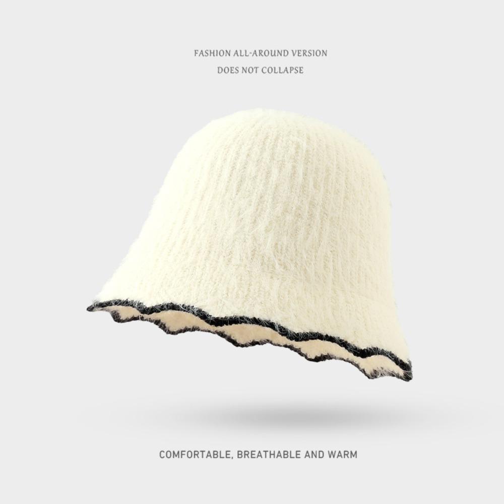 Face Revealing Small Knitted Hat Knitted Basin Hat Sweet Plush Fisherman Hat  Outdoor