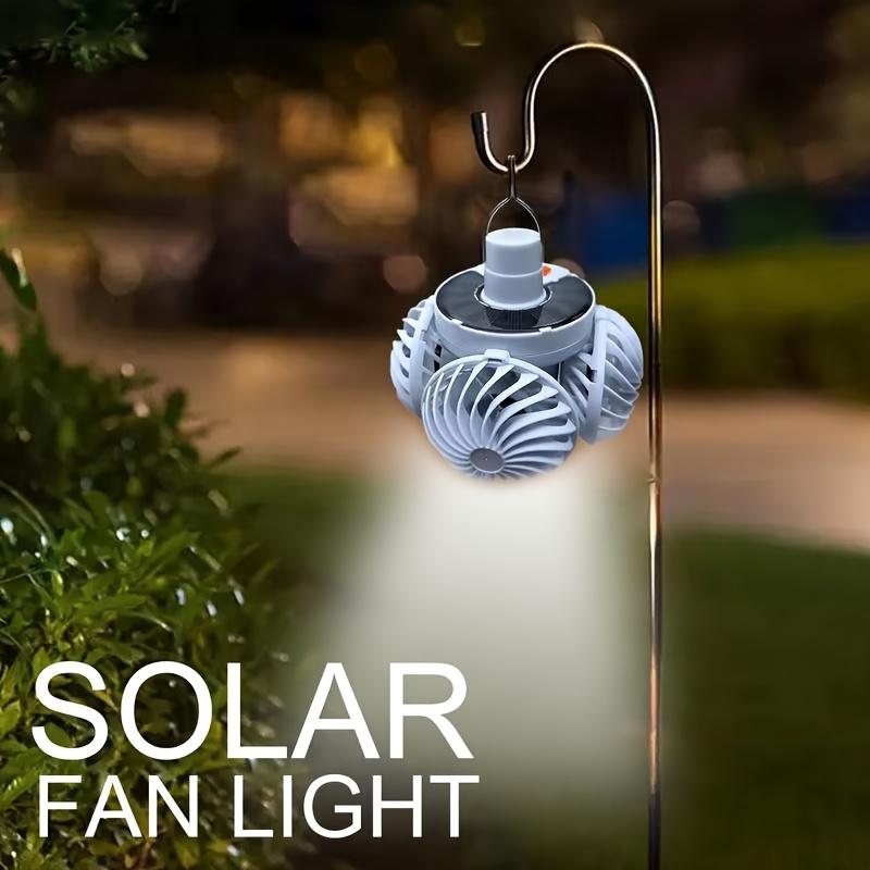 Solar Camping Fan,Light with Ceiling Fan, USB Rechargeable Portable Electric Fan, Hangable Handheld Light with Adjustable Speed,3 Colors, Tent,
