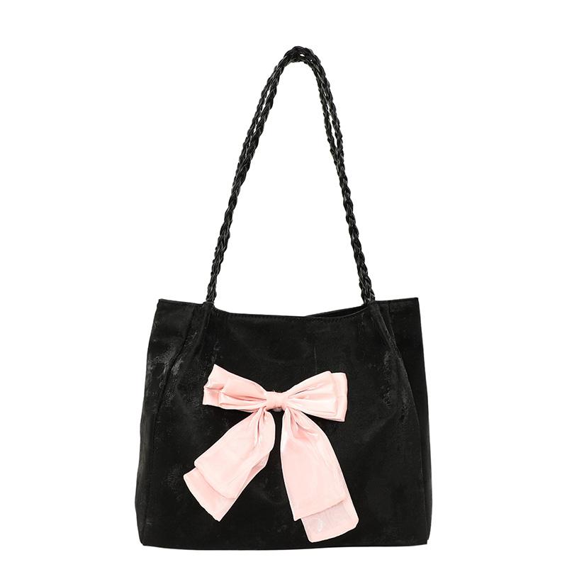 

Fashion Cute Chic Pink Bowknot Tote Bag Female Soft PU Leather Ladies Large Handbag Korean Commuter Shoulder Bags Novelty Purse чёрный