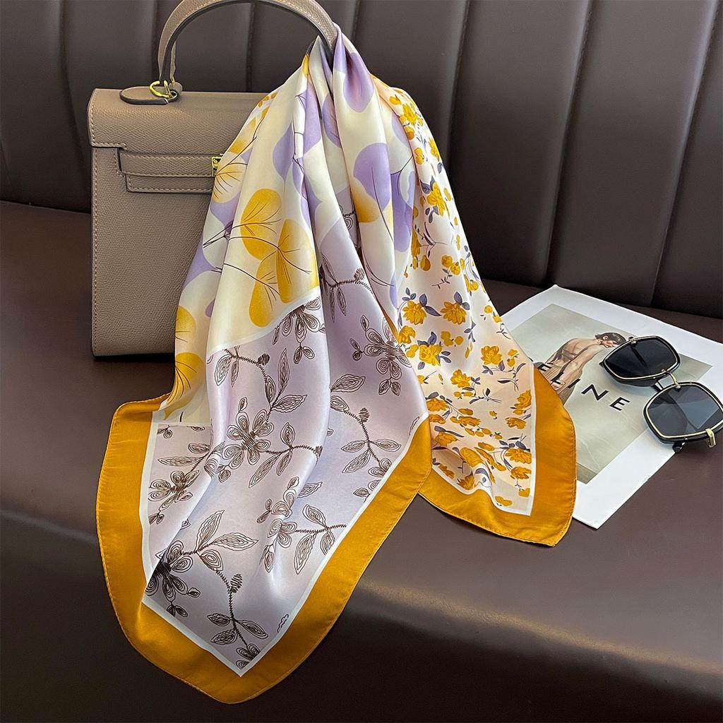 New Floral Print Silk Feeling 70cm Square Scarf Women Foulard Cashew Neckerchief Lady Satin Head Hijab Female Decorate Neck Ties