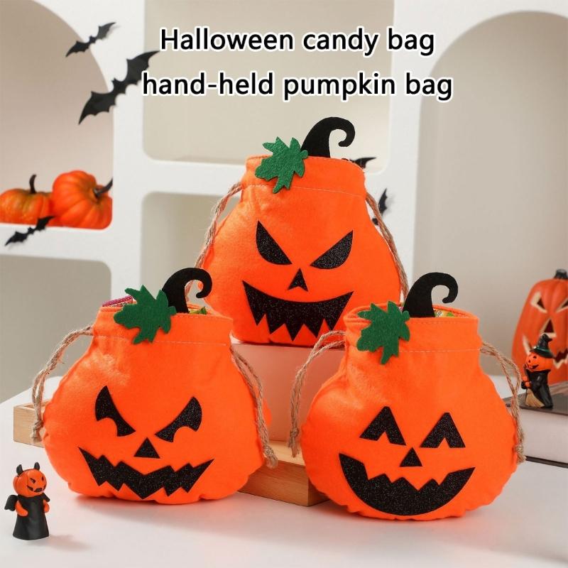 Pumpkin Shape Trick or Treats Bag Halloweens Candy Collector With Soft Handle for Holiday Accessory Storage Pouch
