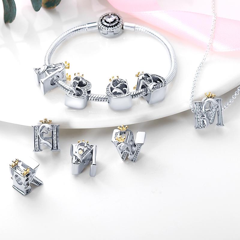 AZ Alphabet Charm Bead Charms Silve LOVE Letter Dangle Bead Charms Compatible With Authentic Brand 3mm Bracelets Bangle Do It Yourself Birthday Gift