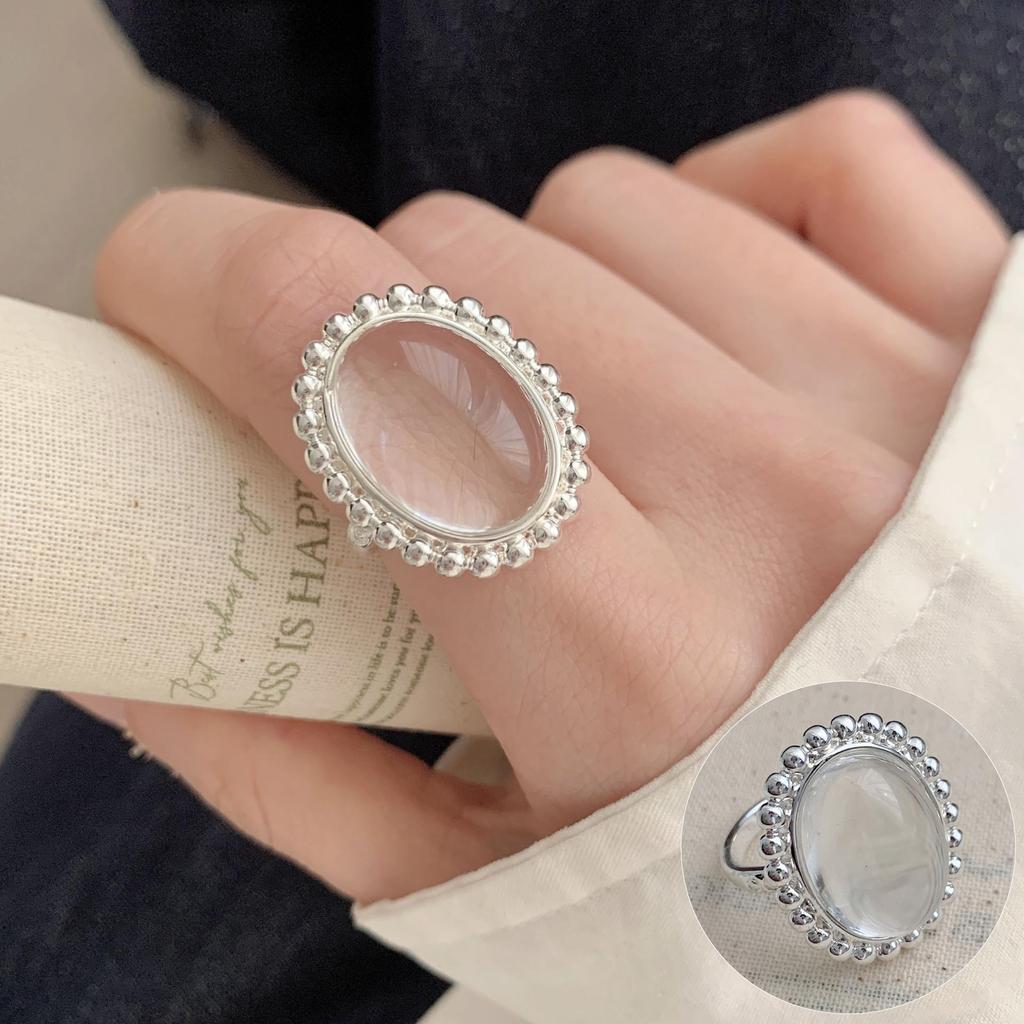 French Vintage Red Oval Women's 925 Silver-Plated Adjustable Ring - Korean Style Influencer Chic