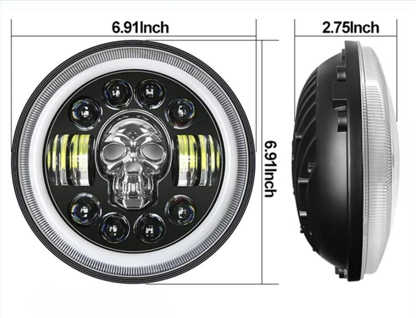 1pc Front Lamp 7" Full LED Skull, 12V Off-Road