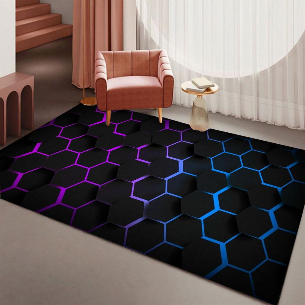 Hexagon Gaming Rug Neon Cool Carpet Mat Ergonomic Design for Gaming Room Setup  Home Soft Badmat Large Carpet Indoor Mat