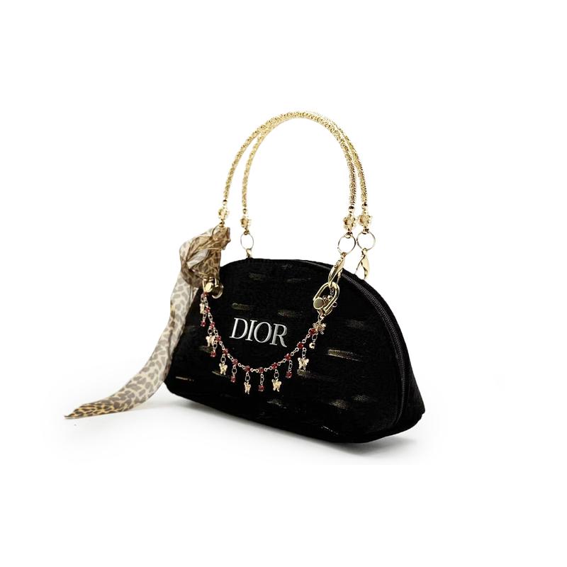 DIOR [Customized Cosmetic Bag] Canvas Geometric Cloud Made, Leopard Rich, Touch of Gold, Exotic Style Storage Bag, Black Brown