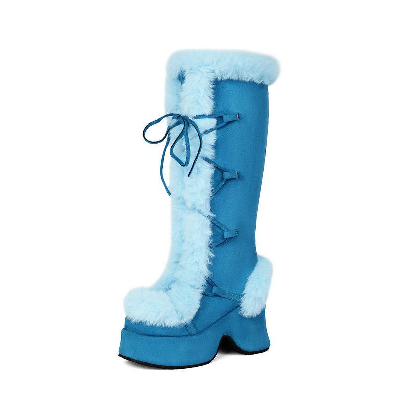 Women's Lavender Platform Knee-High Boots | Fuzzy Accent, Sweet & Edgy Essential Fashion Footwear