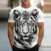 2026 Black and White Tiger Pattern Men's Printed T-shirt Summer Casual Men's Beach Animal