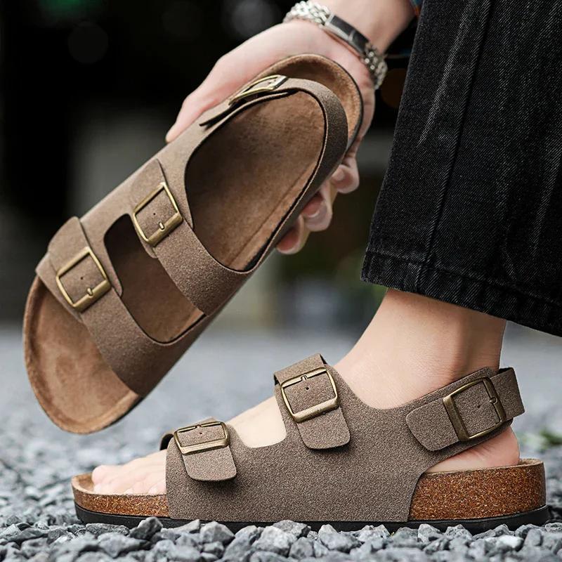 Authentic Leather Shoes Man Slippers Men's Dad Sandals Man Summer 2024 Mens Sandal Low Price Shoe Social Shoe Male Slipers Flat
