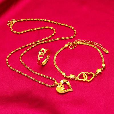 Vietnam Gold Ladies Jewelry Set: Bracelet, Necklace, and Ring.