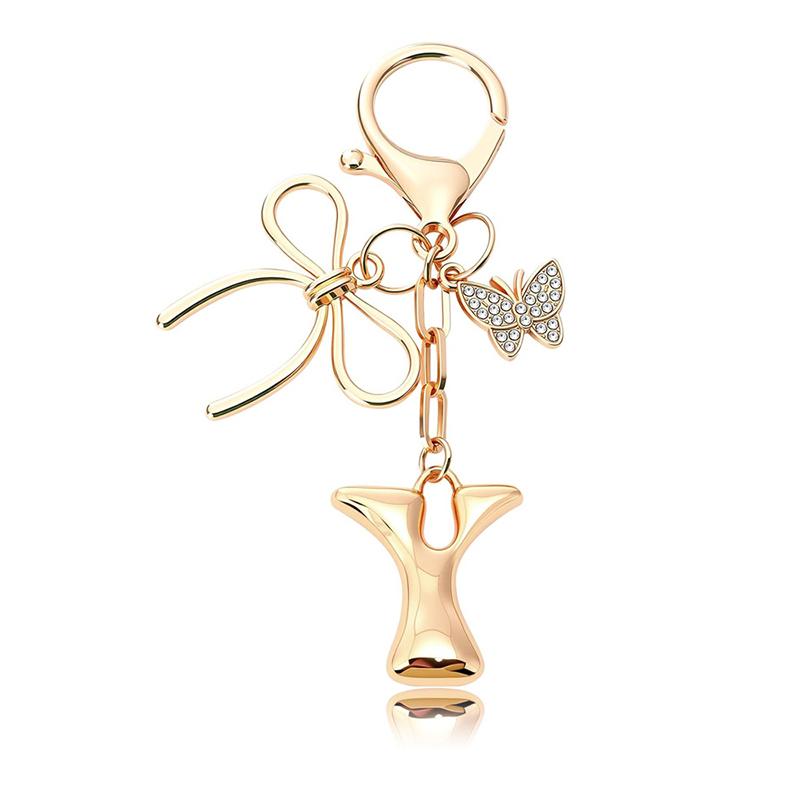Chaveiro Fashion Borboleta Letra A-Z Feminino Menina Brilhante Fofo Mochila Chave de Carro Acessórios Cordão Pingente de Metal com Letra Presente