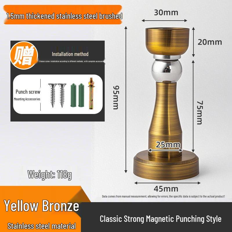 Magnetic Stainless Steel Door Stopper - Anti-Collision Wall Mount, No-Drilling, Strong Magnet for Indoor Use.