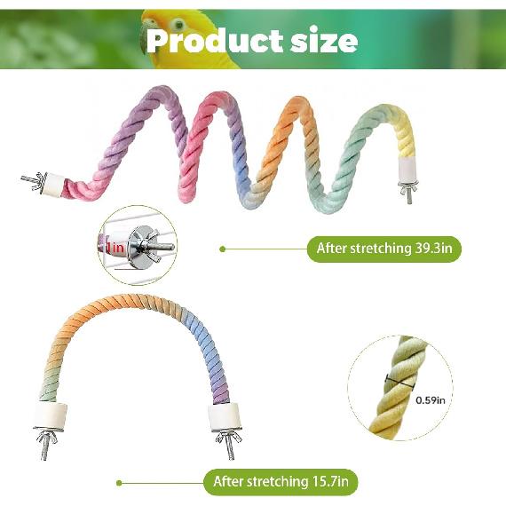 2pcs Gradient Colorful Bird Rope Perch Stand,Bird Cage Climbing Rope Toys Accessories,Bendable Climbing,Parakeet Lovebirds Cockatiels Budgies Play