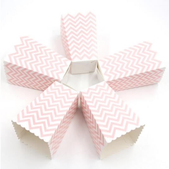 12 stücke Rosa Streifen Welle Dot Papier Popcorn Boxen Tasche Geburtstag Party Dekoration Weihnachten Baby Shower Party Supplies