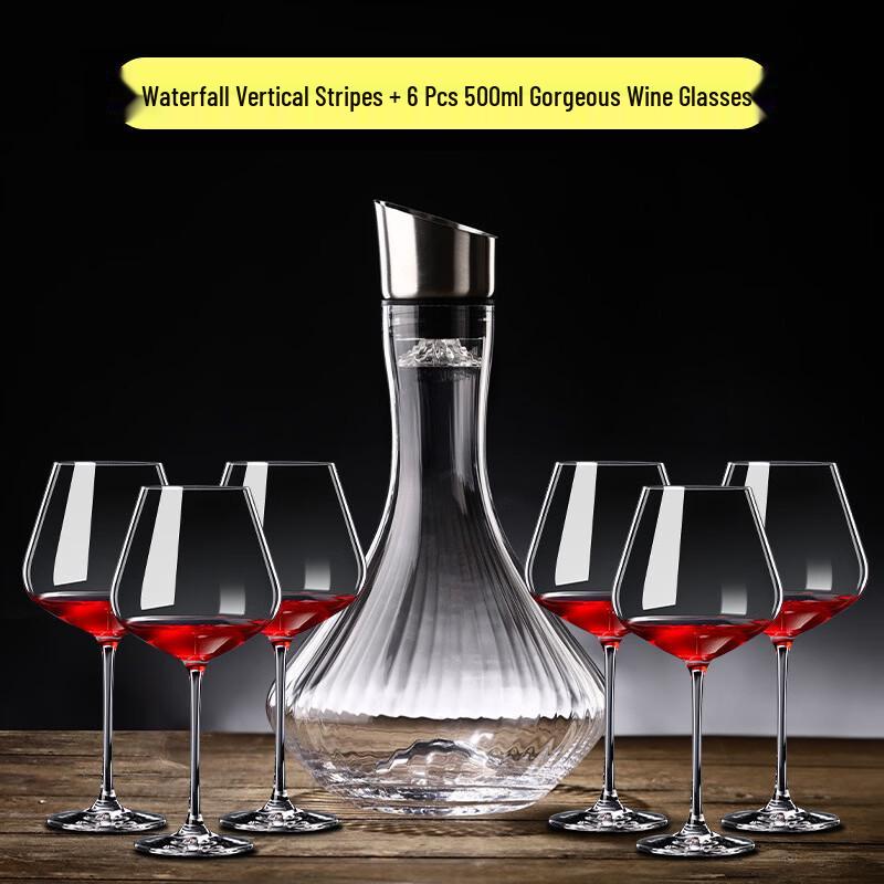 Shangqi Glass Waterfall Wine Decanter Set with 6 Glasses